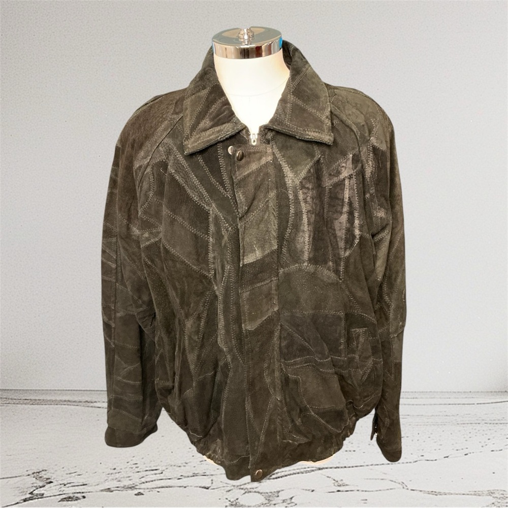 Leather Works Men's XXL Black Patchwork Bomber Jacket Suede NAPPA Leather NWT